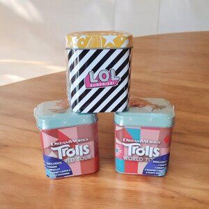 Trolls World Tour (2) and LOL Surprise (1) Tins Sealed Wristlet Charm Magnet